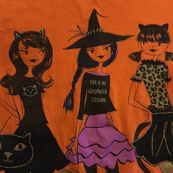 Halloween long sleeve Orange top with girls dressed up in costumes Size XS 4 - Picture 2 of 5